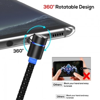 UGI 1m 2m 3m 90 Degree L Type Magnetic Cable USB Type C/Micro USB/IOS Nylon Braided LED Indicator Type-C Cable For USB C Devices