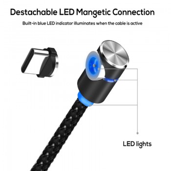 UGI 1m 2m 3m 90 Degree L Type Magnetic Cable USB Type C/Micro USB/IOS Nylon Braided LED Indicator Type-C Cable For USB C Devices