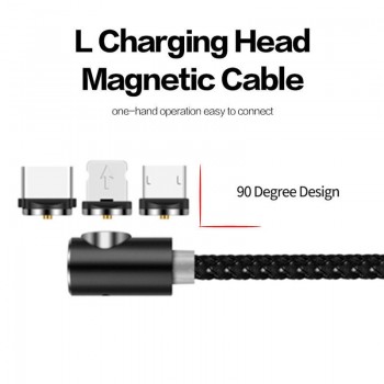UGI 1m 2m 3m 90 Degree L Type Magnetic Cable USB Type C/Micro USB/IOS Nylon Braided LED Indicator Type-C Cable For USB C Devices