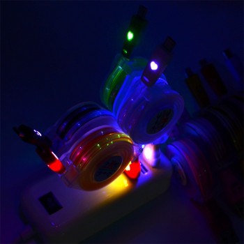 2A LED Light Micro USB Data Charger Cable 1M Fast Charging Retractable Cable Data Charger Charging Cord for Phone