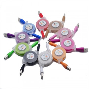 2A LED Light Micro USB Data Charger Cable 1M Fast Charging Retractable Cable Data Charger Charging Cord for Phone