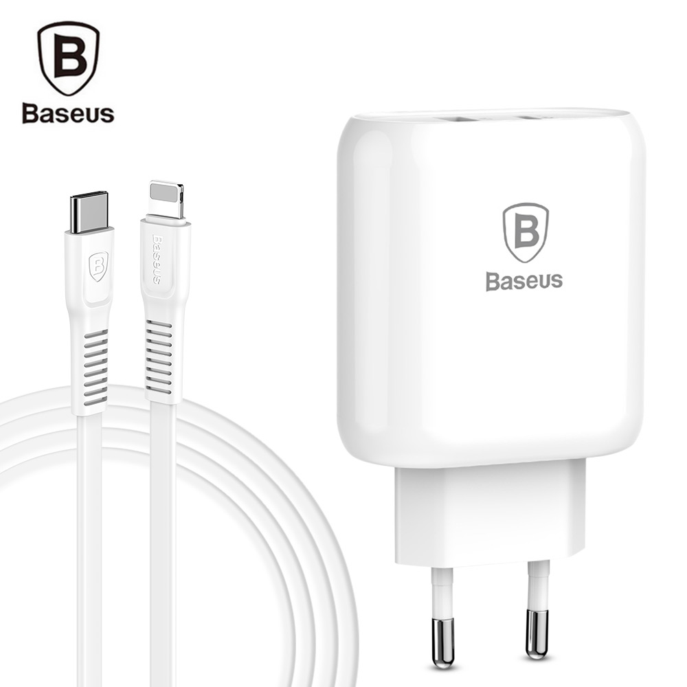 Baseus 32W Type-C PD Quick Charge USB Charger For iPhone X 8 Adapter With PD Cable Fast Charging Phone Charger For Samsung S9 S8