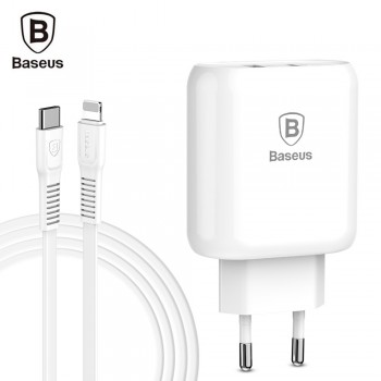 Baseus 32W Type-C PD Quick Charge USB Charger For iPhone X 8 Adapter With PD Cable Fast Charging Phone Charger For Samsung S9 S8