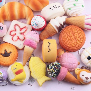 10 PCS/Lot Kawaii Jumbo Cartoon Food Panda Cake Donut Squishy Squishi Squeeze Slow Rising Toy Phone Strap Toys Random Style