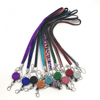 1 Piece Retail Lanyard Crystal Rhinestone Mobile Phone Neck Strap Key Holder Rhinestone Lanyard Badge Reel RT-RH-11