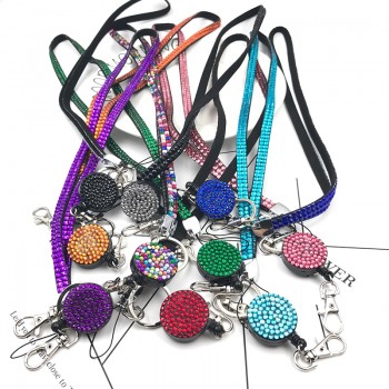 1 Piece Retail Lanyard Crystal Rhinestone Mobile Phone Neck Strap Key Holder Rhinestone Lanyard Badge Reel RT-RH-11