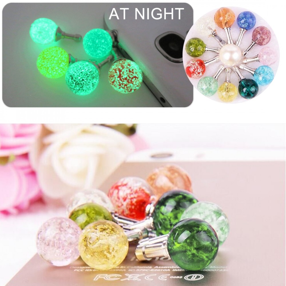 Marsnaska Round Rhinestone Luminous Dust Plug Mobile Phone 3.5mm Earphone Jack Anti Dust Plug Universal Headphone Dust Plug