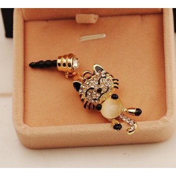 Smiling Tiger With Opal 3.5mm Earphone Plug Anti-dust  Hole Dustproof Plug Universal Mobile Phone Earphone Dust Plug