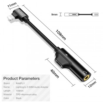 RAXFLY 2in1 Charging Audio Adapter For iPhone 7 8 Plus Lightning to 3.5MM Converter For iPhone X XS Max 3.5 Jack Charge Splitter