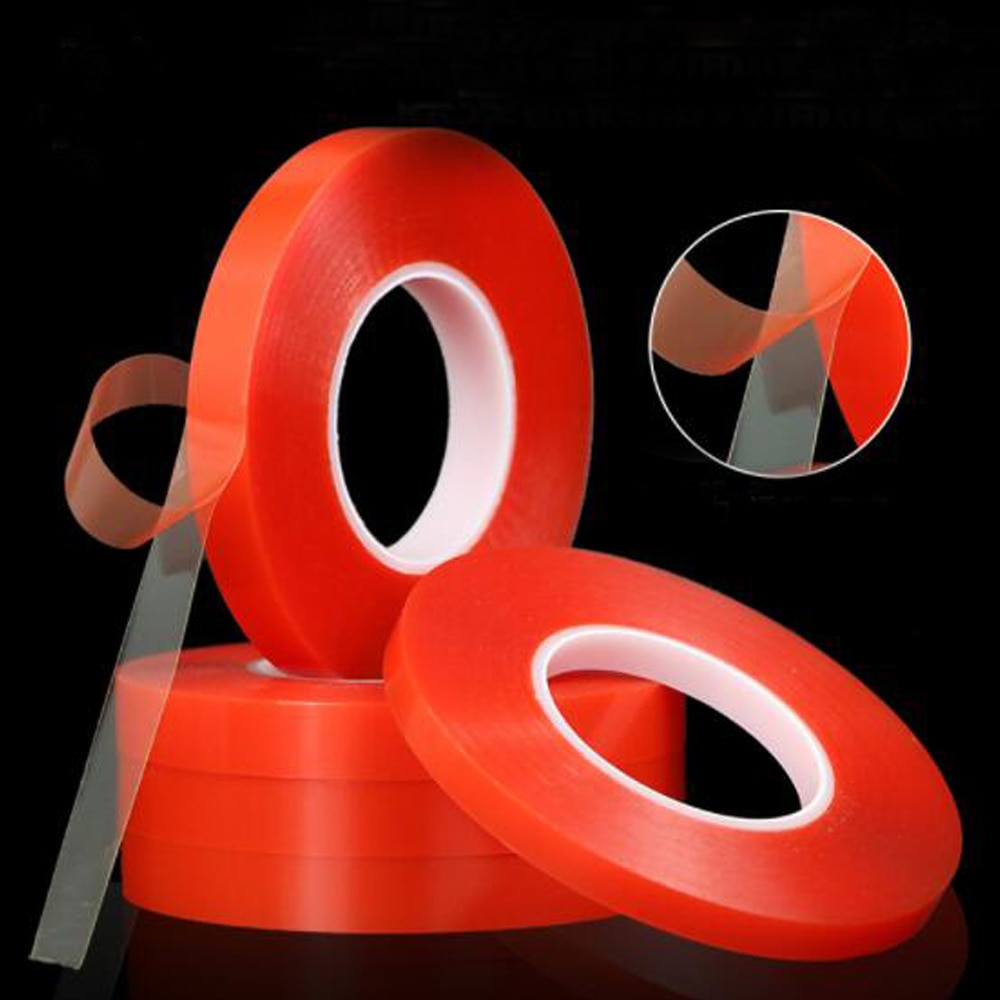 1mm-12mm*25M For Phone Tablet LCD Screen Glass High Strength Adhesive PET Red Film Clear Double Side Tape Sticker No Trace