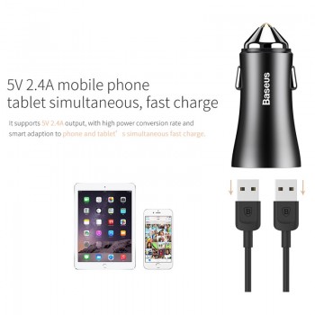 Baseus Dual USB Car Charger For iPhone XS Samsung Mobile Phone Charger Car Cigar Lighter Tablet GPS Travel Adapter Phone Charger