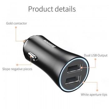 Baseus Dual USB Car Charger For iPhone XS Samsung Mobile Phone Charger Car Cigar Lighter Tablet GPS Travel Adapter Phone Charger