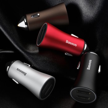 Baseus Dual USB Car Charger For iPhone XS Samsung Mobile Phone Charger Car Cigar Lighter Tablet GPS Travel Adapter Phone Charger