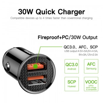 Baseus 30W Quick Charge 4.0 3.0 Car Charger For Samsung Huawei Supercharge SCP USB Type C PD 3.0 Fast Charging Car Phone Charger