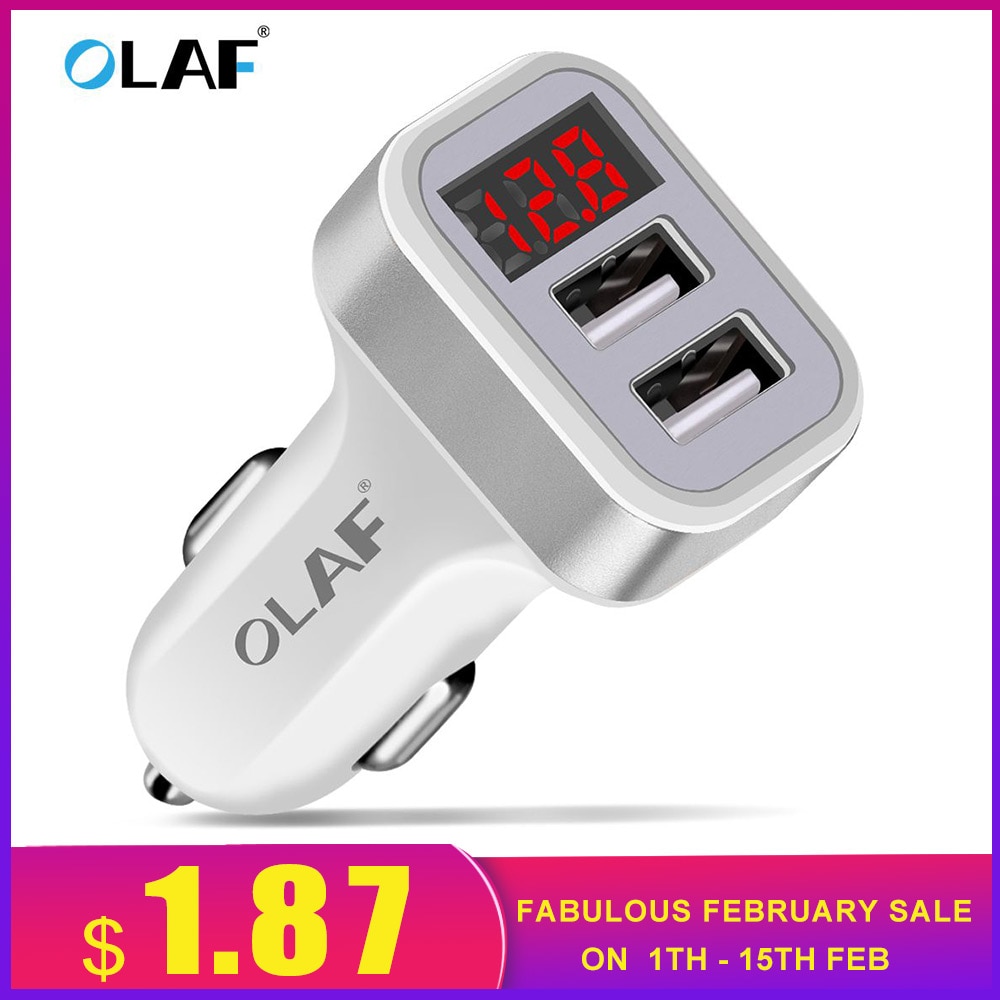 Olaf Car Charger Digital Display 2.1A Dual Port USB Charger Adapter for iPhone Samsung Xiaomi Huawei P20 lite USB Phone Charging