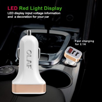 Olaf Car Charger Digital Display 2.1A Dual Port USB Charger Adapter for iPhone Samsung Xiaomi Huawei P20 lite USB Phone Charging