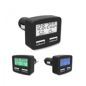 Alloet Dual USB 5 in 1 Car Phone Charger 3A DC 5V Car Phone USB Charger With LCD Display Temperature Voltage Current Meter