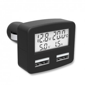Alloet Dual USB 5 in 1 Car Phone Charger 3A DC 5V Car Phone USB Charger With LCD Display Temperature Voltage Current Meter