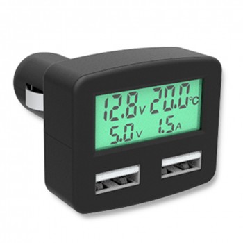 Alloet Dual USB 5 in 1 Car Phone Charger 3A DC 5V Car Phone USB Charger With LCD Display Temperature Voltage Current Meter