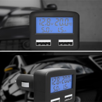 Alloet Dual USB 5 in 1 Car Phone Charger 3A DC 5V Car Phone USB Charger With LCD Display Temperature Voltage Current Meter