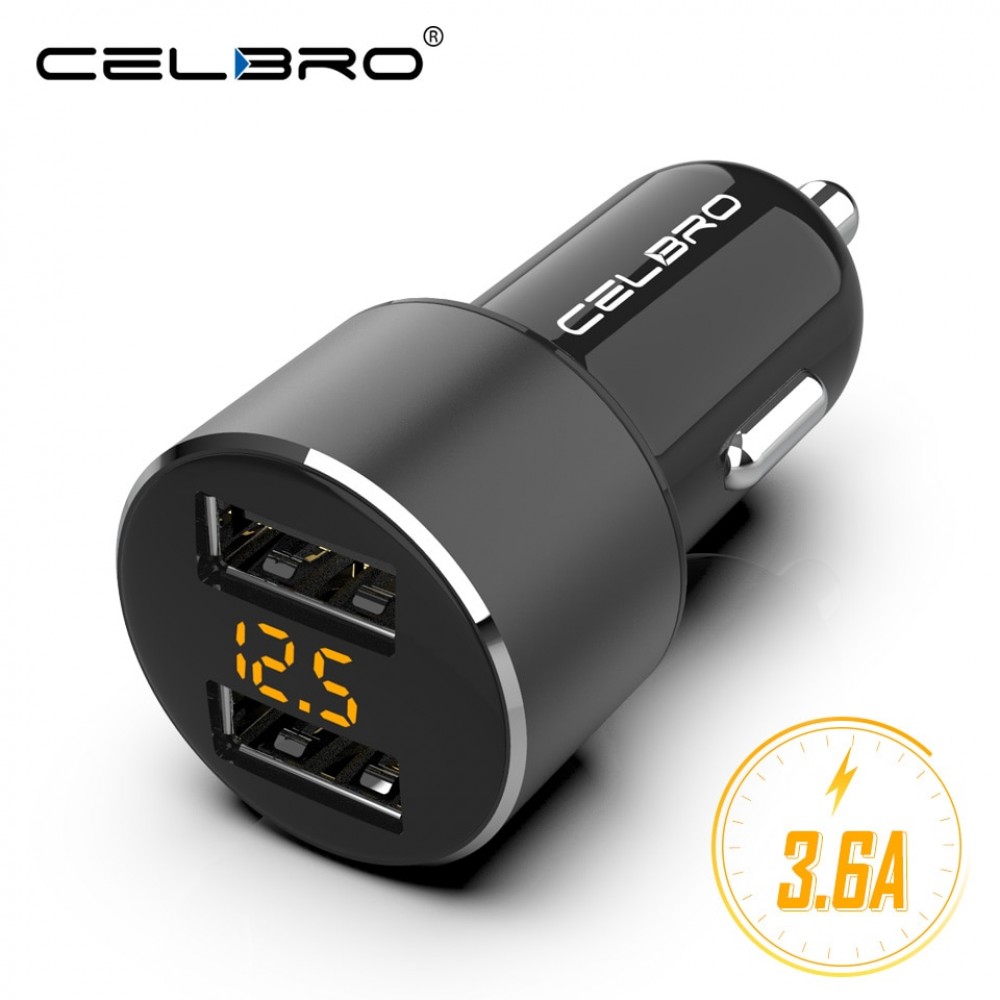Upgrade Dual USB Car Charger Mobile Phone 3.6A LED Display Car USB Charger for iPhone Xiaomi Auto Charger Metal Car-charger