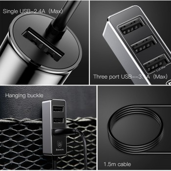 Baseus 4 USB Fast Car Charger For iPhone iPad Samsung Tablet Mobile Phone Charger 5V 5.5A Car USB Charger Car-Charger