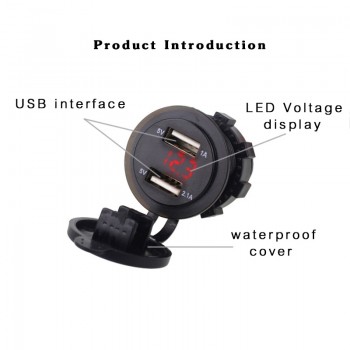 5v 2.1A 12V Dual USB Car Charger Voltmeter Meter Led USB Auto Charger Power Adapter Socket with voltage Boat Truck Motorcycle