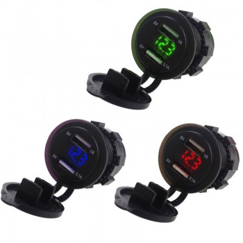 5v 2.1A 12V Dual USB Car Charger Voltmeter Meter Led USB Auto Charger Power Adapter Socket with voltage Boat Truck Motorcycle