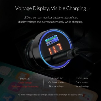 ORICO UPK-2U 15.5W LED Display USB Car Charge ABS Mini Dual USB Charging Phone Charger Car-Charger for iPhone 7 8 Plus Samsung