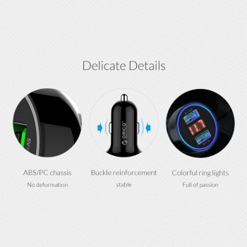ORICO UPK-2U 15.5W LED Display USB Car Charge ABS Mini Dual USB Charging Phone Charger Car-Charger for iPhone 7 8 Plus Samsung