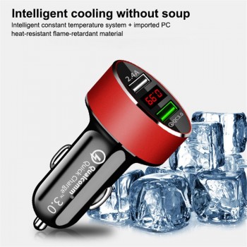 Universal Dual USB Car Charger Quick Charge 3.0 3.1A(Max) Aluminum Digital LED Voltage Display Auto Fast Charging For Smartphone
