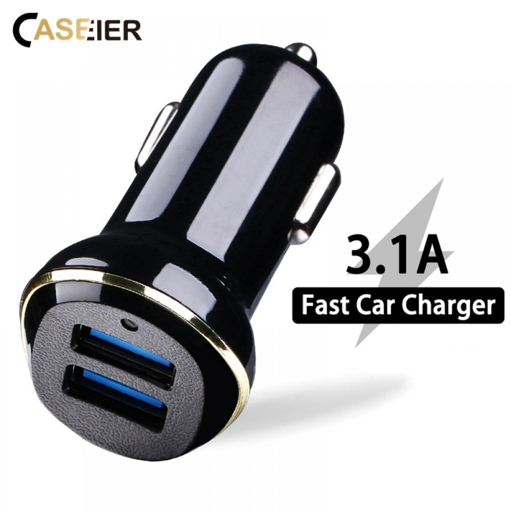 CASEIER 3.1A Fast USB Car Charger For iPhone X Xr Xs Max Dual Port USB Charger For IOS Android Mobile Phone Tablet Fast Charging