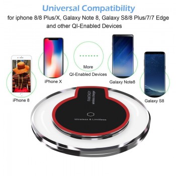 Wireless Charger Crystal Round Charging Pad for iPhone X 8 8 Plus Samsung Galaxy Note 8 S8 S7 S6 Edge and More Qi-Enabled Device