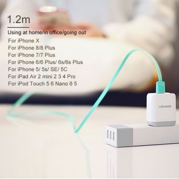 USAMS Lighting Cable for iPhone 6s 6 7 8 Flat 2A Sync Charging Cable for iPhone Charger Cable 2m Mobile Phone Charger Cord
