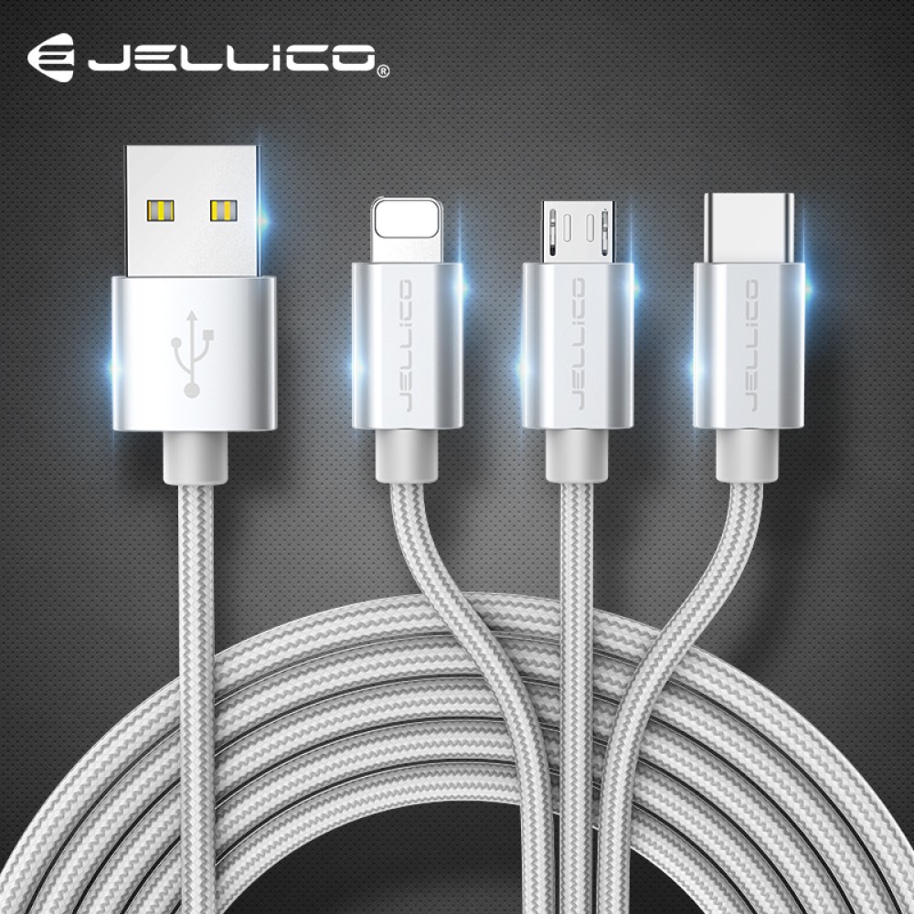 Jellico 3 In 1 USB Cable For iPhone Fast Charging Cable For Android Micro USB Type C Type-c 3in1 Mobile Phone Cables Charge Cord