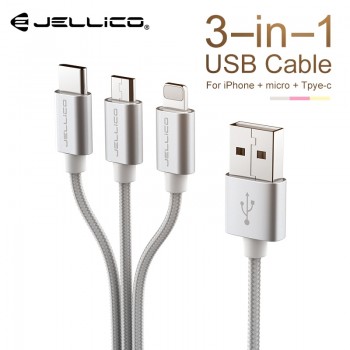 Jellico 3 In 1 USB Cable For iPhone Fast Charging Cable For Android Micro USB Type C Type-c 3in1 Mobile Phone Cables Charge Cord