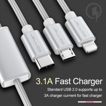 Jellico 3 In 1 USB Cable For iPhone Fast Charging Cable For Android Micro USB Type C Type-c 3in1 Mobile Phone Cables Charge Cord