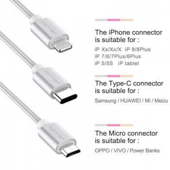 Jellico 3 In 1 USB Cable For iPhone Fast Charging Cable For Android Micro USB Type C Type-c 3in1 Mobile Phone Cables Charge Cord