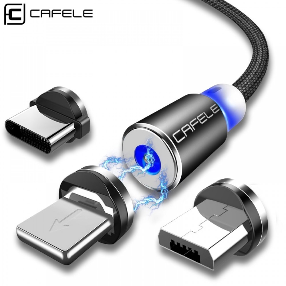 Cafele New LED Magnetic USB Cable for iPhone Micro USB Cable USB C Magnet Charger Nylon Cabo for Samsung Xiaomi Huawei