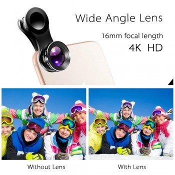 Mini 4K HD Phone Lens Wide Angle + Macro +Fisheye Universal 3 in 1 Camera Kit for Smartphone iPhone Samsung Huawei Xiaomi Mobile