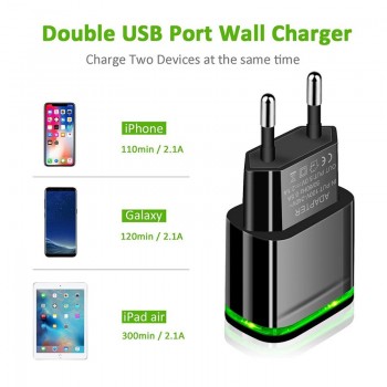 EU 2 Ports Dual USB Charger Mobile Phone 5V 2A Wall Adapter For iPhone 6 Samsung Huawwei Xiaomi LG Travel Charging Charger