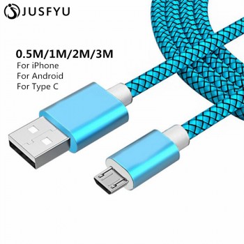 0.5m/50cm/1m/2m/3m Type C Charge Cable Charger Micro USB-C Type-C Nylon Cabel for iPhone Xiaomi Mi6 Samsung Galaxy S8 S9 Plus