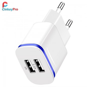 CinkeyPro 2-Ports USB Charger for XiaoMi iPhone 7 8 Samsung LED Light 5V/2.1A Fast Charging Mobile Phone Universal Wall Adapter