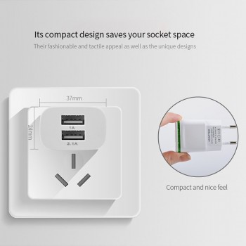 CinkeyPro 2-Ports USB Charger for XiaoMi iPhone 7 8 Samsung LED Light 5V/2.1A Fast Charging Mobile Phone Universal Wall Adapter
