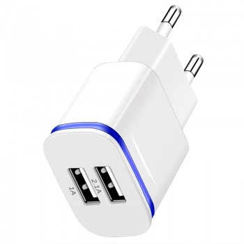 CinkeyPro 2-Ports USB Charger for XiaoMi iPhone 7 8 Samsung LED Light 5V/2.1A Fast Charging Mobile Phone Universal Wall Adapter