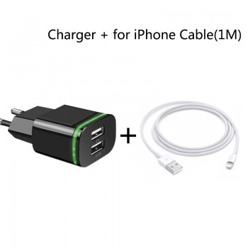 CinkeyPro 2-Ports USB Charger for XiaoMi iPhone 7 8 Samsung LED Light 5V/2.1A Fast Charging Mobile Phone Universal Wall Adapter