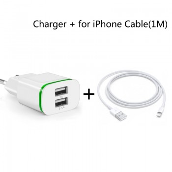 CinkeyPro 2-Ports USB Charger for XiaoMi iPhone 7 8 Samsung LED Light 5V/2.1A Fast Charging Mobile Phone Universal Wall Adapter