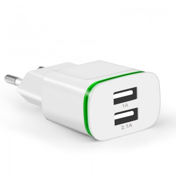 CinkeyPro 2-Ports USB Charger for XiaoMi iPhone 7 8 Samsung LED Light 5V/2.1A Fast Charging Mobile Phone Universal Wall Adapter