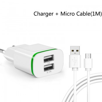 CinkeyPro 2-Ports USB Charger for XiaoMi iPhone 7 8 Samsung LED Light 5V/2.1A Fast Charging Mobile Phone Universal Wall Adapter