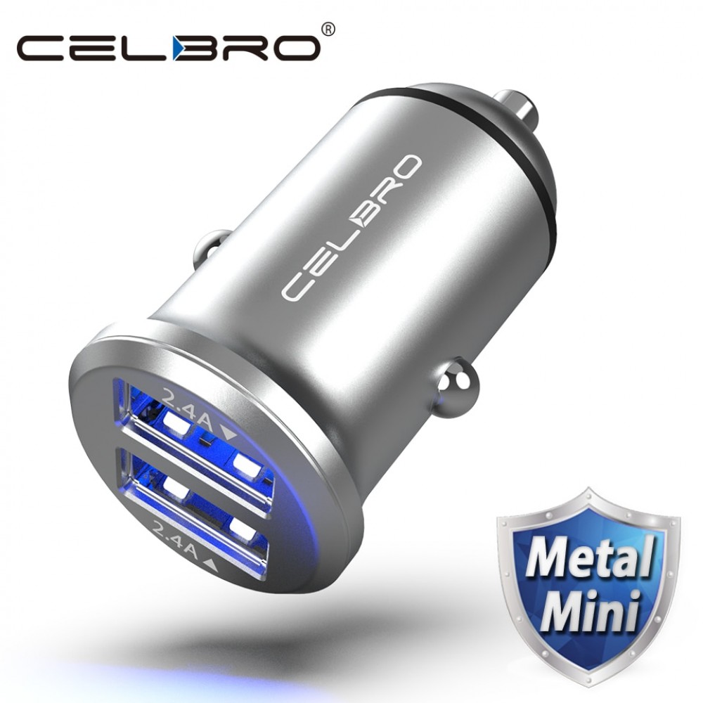 Dual USB Car Charger Adapter 4.8A Mini Metal Car-Charger Mobile Phone Car USB Charger Auto Charge 2 Port 24W for Samsung iPhone